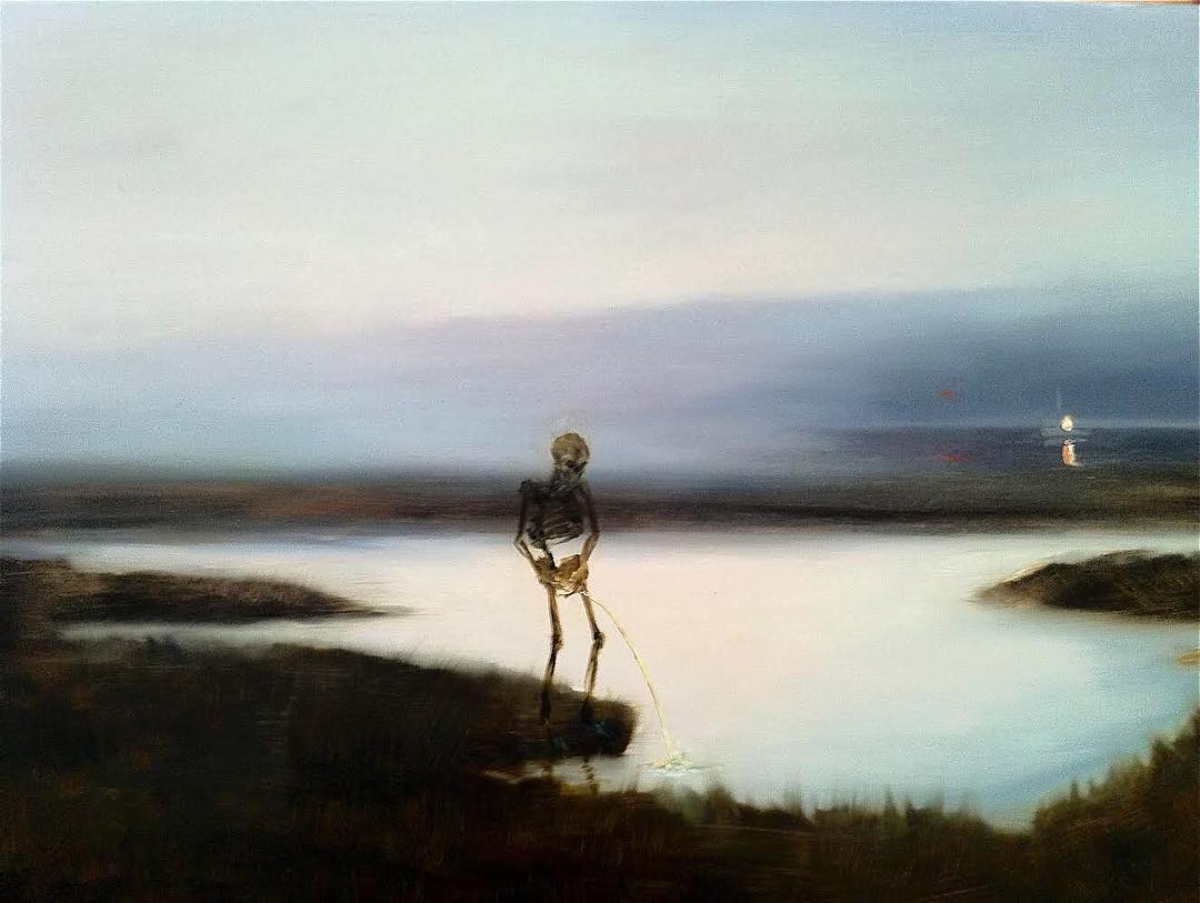 While the world burns...(Pissing Death. 2012. Oil on Board.)
@viktor_wynd