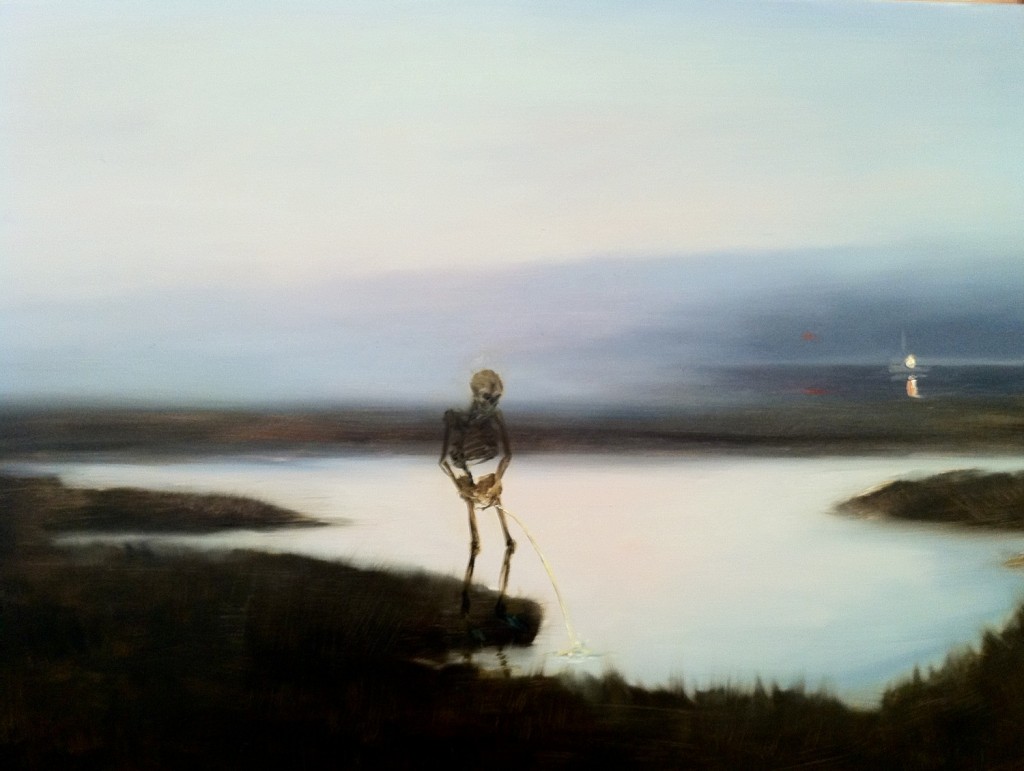 Pissing Death, 2012. 46 x 66 cm [18 x 25.9in]. Oil on Wood. 